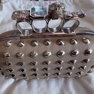 Studded Gold Clutch with Skull Accents